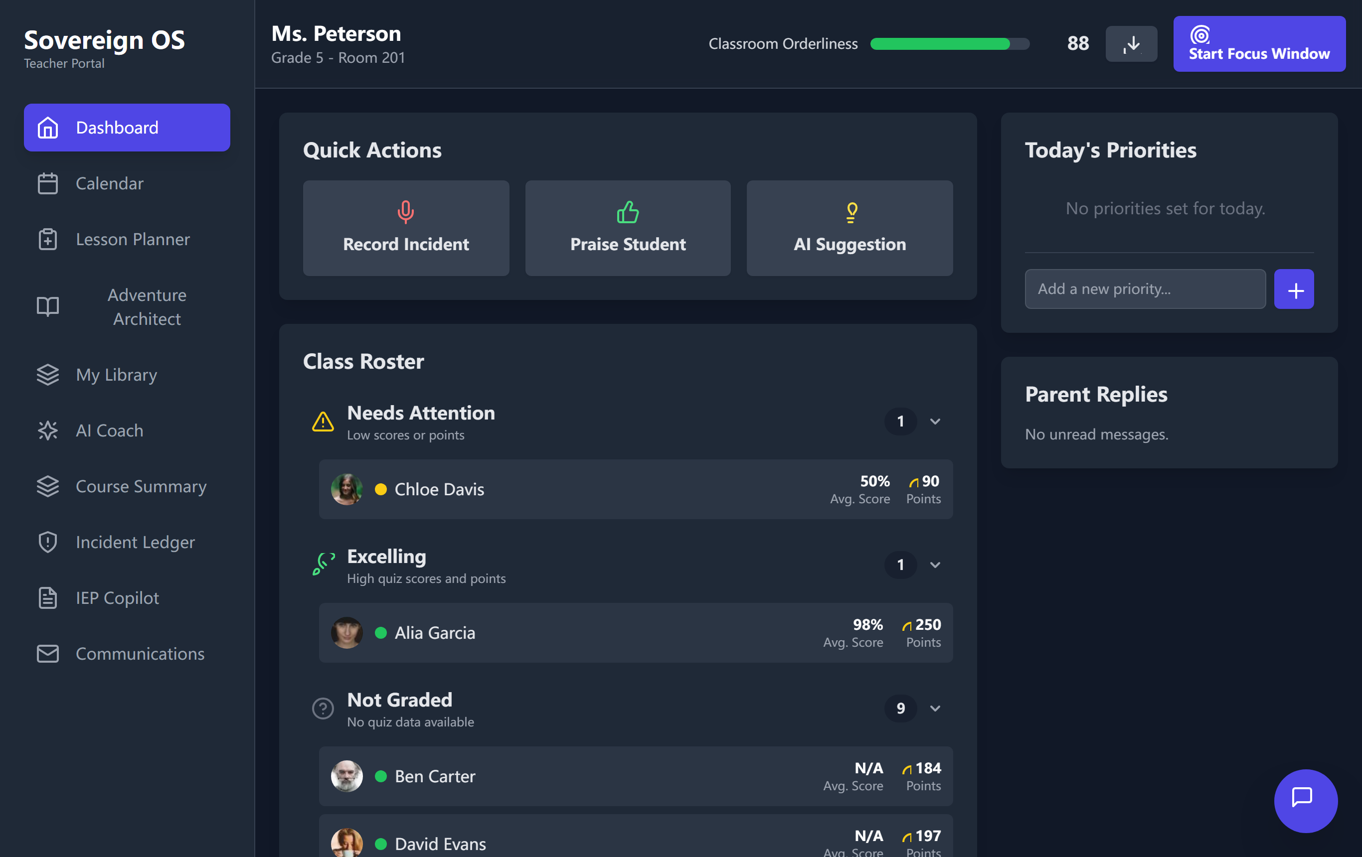 Sovereign School OS teacher dashboard