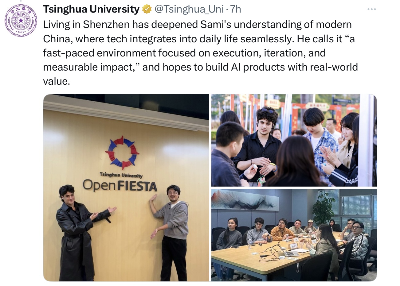 Tsinghua University verified tweet about Sami — OpenFIESTA + Shenzhen tech ecosystem